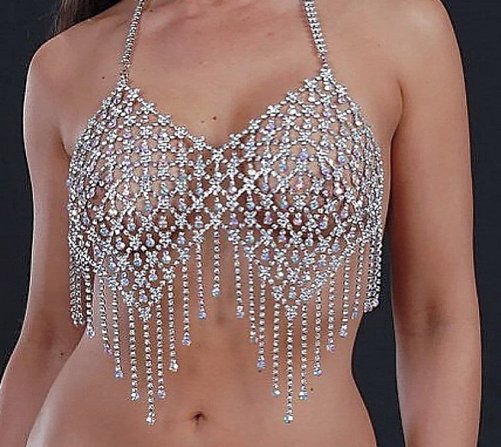 Women Bikini Tassel Rhinestone Harness Crystal Bra Chest Body
