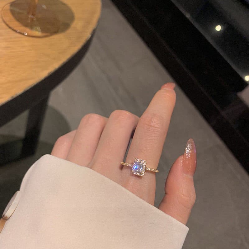Rectangle Cubic Zirconia Stone Ring.