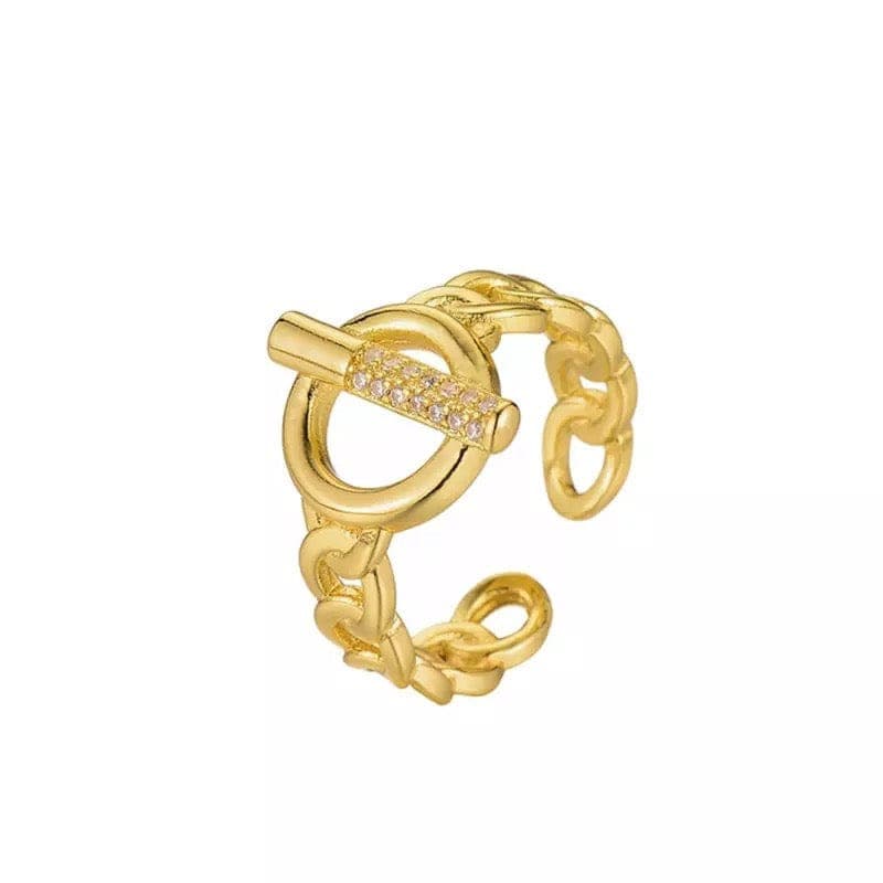 Adjustable CZ Link Chain Ring.