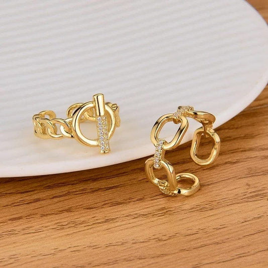 Adjustable CZ Link Chain Ring.