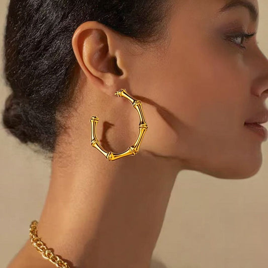 Gold Bamboo Hoop Earring