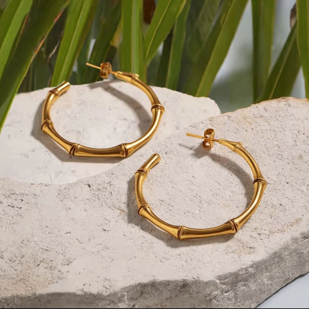 Gold Bamboo Hoop Earring