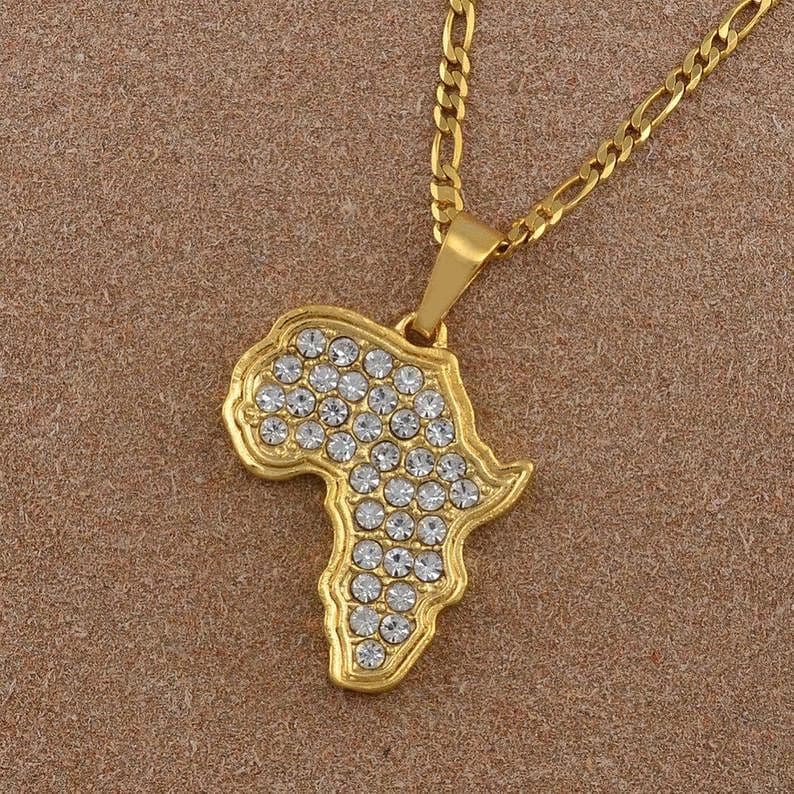 2pc 14K Gold Plated African Map Pendant Necklace with – JettsJewelers