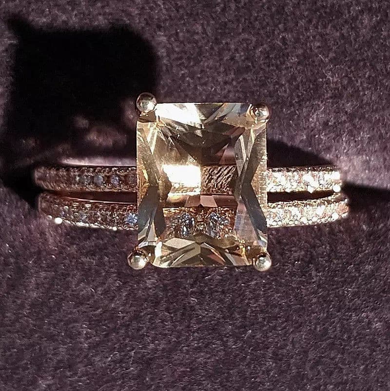 Rose Gold Princess Cut Ring Set.