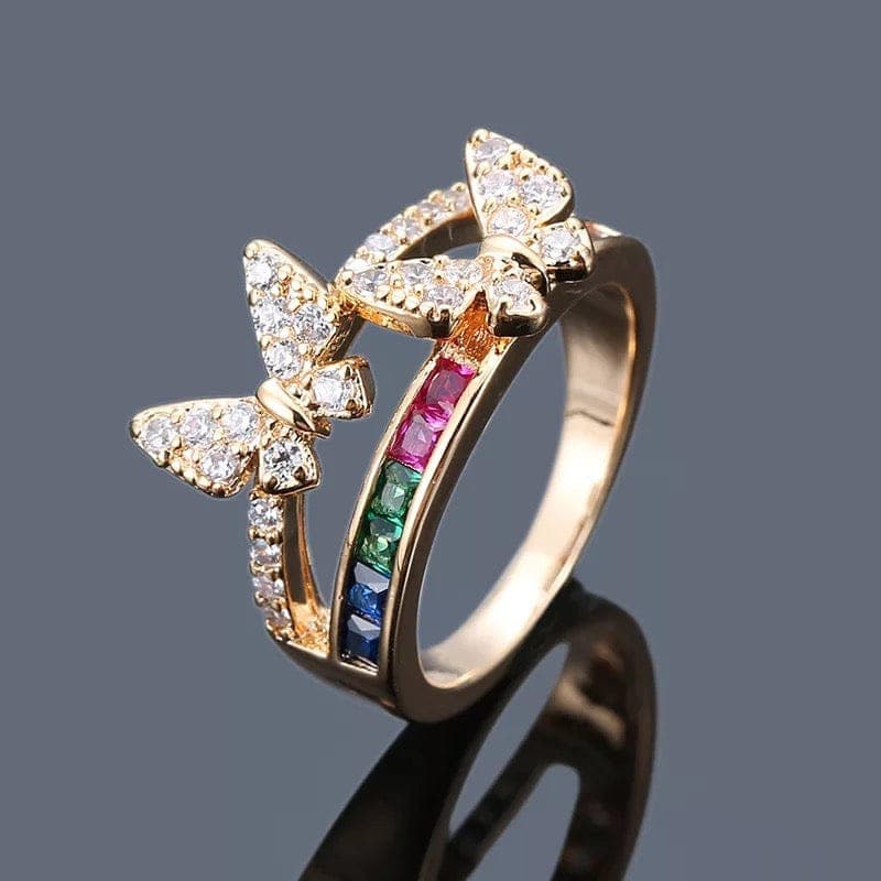 Colorful CZ Butterfly Ring.