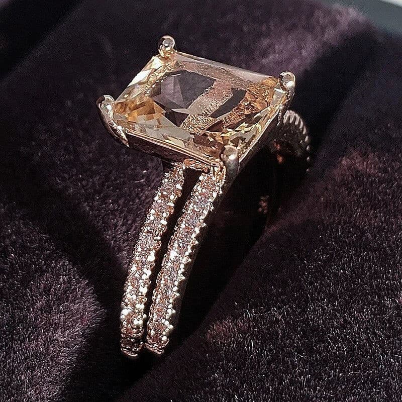 Rose Gold Princess Cut Ring Set.