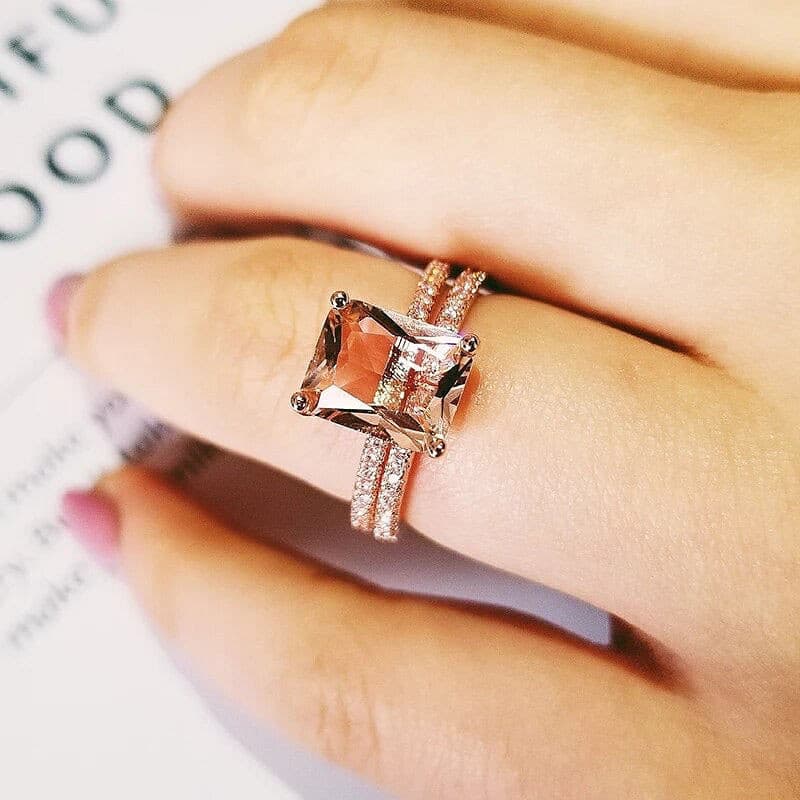 Rose Gold Princess Cut Ring Set.