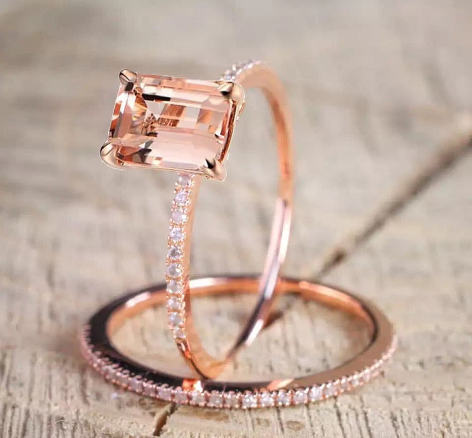 Rose Gold Princess Cut Ring Set.