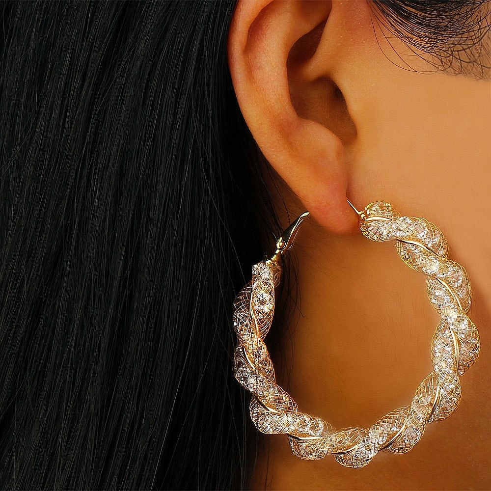 Gold Hoop Twist Earrings.