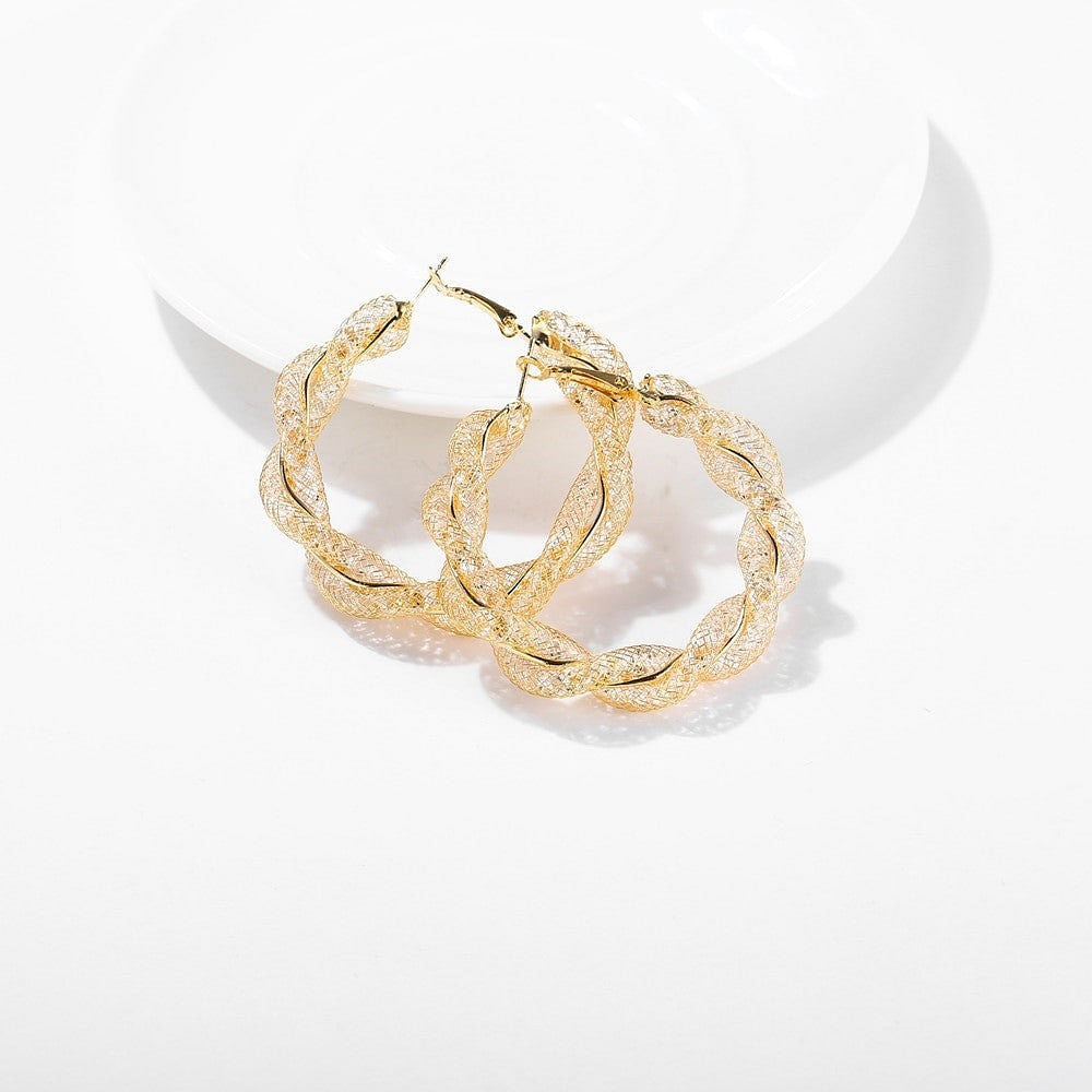 Gold Hoop Twist Earrings.